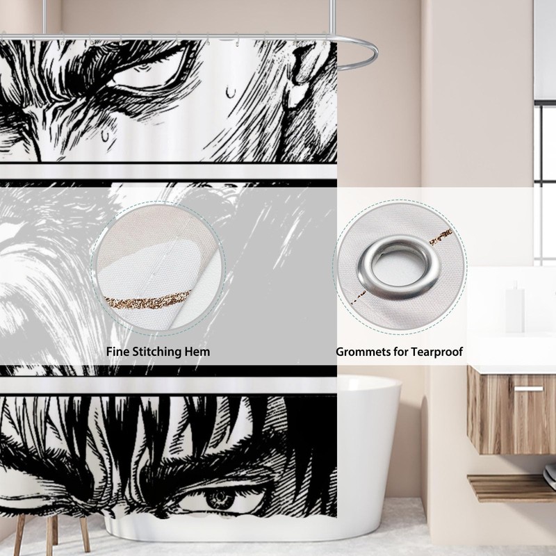 Funnytree The Black Swordsman Shower Curtain, Japanese Manga Bathroom Decor,