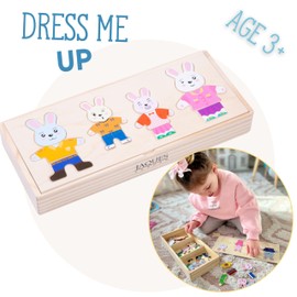 Jaques of London Wooden Puzzle Rabbit Family Dress Up | Wooden Jigsaw for 3 4 5 Year Olds | Toddler Puzzles | Girls and Boys Wooden Animal Toys