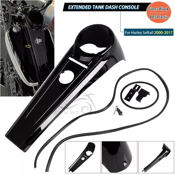 Unbranded Vivid Black Extended Tank Dash Console For Harley Softail
