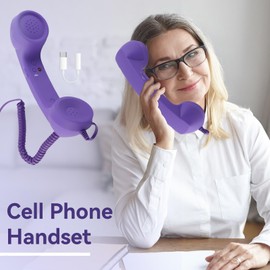 Beufee Telephone Handset for Cellphone, Retro Phone Handset with 3.5mm Jack Mobile Phone Receiver Old Telephone Headset Handheld Receiver for Cell Phone(Purple)