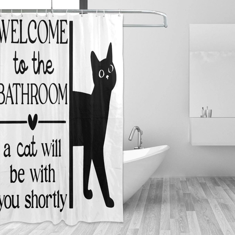 Jakayla Funny Shower Curtain Set – Cute Black Cat Bathroom