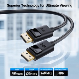 Cable Matters 4K DisplayPort to DisplayPort Cable - 6ft, Supports up to 4K@60Hz, 2K@144Hz, Male to Male Computer Monitor Cable, DP Cord, Black