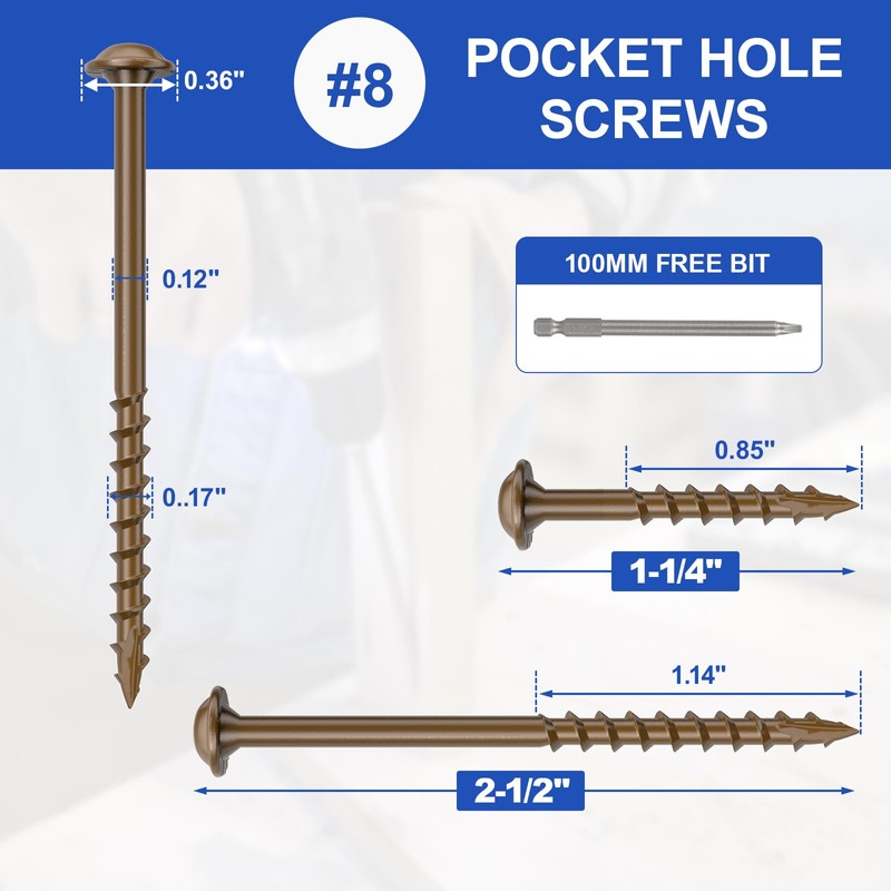#8 Pocket Hole Screws 1-1/4 Inch, 640Pcs Coarse Thread Wood