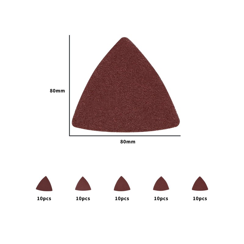 VGOL 50pcs Multi Tool Accessory Triangle Sandpaper 8080mm Gravel 40/60/80/120/240
