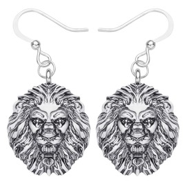 DUOWEI Alloy Antique Gold Plated Head Lion Earrings Drop Dangle Jewelry For Women Charm Gifts (Silver)