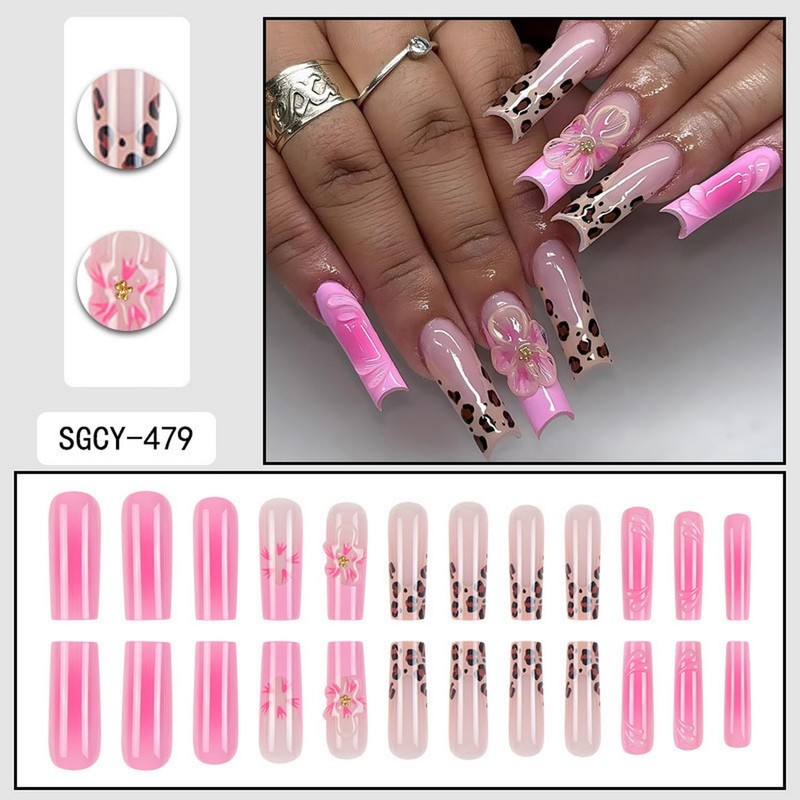 24pcs Long Square Press on Nails French Tip Press ones