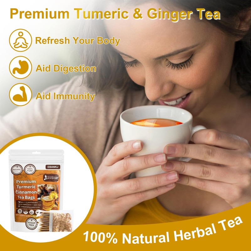 Turmeric cinnamon tea bag, handmade, caffeine free, relieves stress and