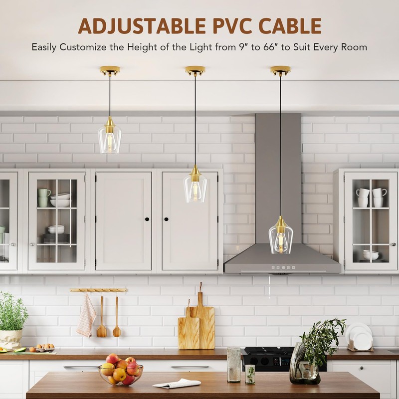 VONLUCE Pendant Lights Kitchen Island, Brushed Gold Pendant Light Fixtures