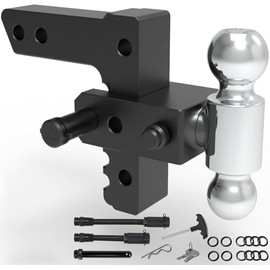 MIKKUPPA Adjustable Trailer Hitch - Fits 2.5" Receiver, 8" Drop/Rise Heavy Duty Aluminum Tow Hitches for Truck with Dual Ball Mount 2" x 2-5/16" (18,500 LBS GTW) and Anti-Theft Locking Hitch Pins