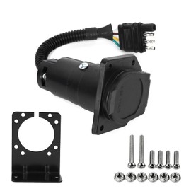 4 Pin to 7 Pin Trailer Adapter for Trailer, Semi-trailer, Rv, Truck, Car Towing Solutions, 4-Way Flat Truck to 7-Way Round Blade Trailer Light Adapter Reverse Plug Connector with Mounting Bracket