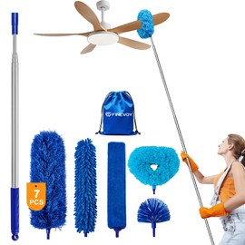 Finevoy Dusters for Cleaning, Duster with Extension Pole 7 in 1 Kit, Ceiling Fan Cleaner Duster Cobweb Duster, Long Dusters for High Ceilings, Microfiber Dusters for Ceiling Fan, Blinds and Furniture