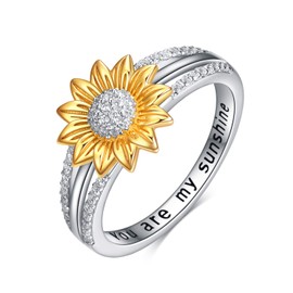 YFN Sterling Silver You are My Sunshine Sunflower Statement Ring with Cubic Zirconial Band Gifts (10)