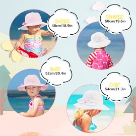 JUPSK Kids Sun Hat Toddler Summer Bucket Hat Wide Brim Beach Hat with Chin Strap UPF50 Solid Color Bow Cap for Baby Child Girls 2-4 Years (Pink)