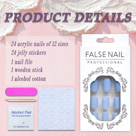 Blue Short Square Press on Nails SWEKKE Fake Nails Solid Color Full Cover False Nails with Designs Sky Blue Glossy False Nails with Nail Glue Artificial Acrylic Nails for Women Girls 24 Pcs