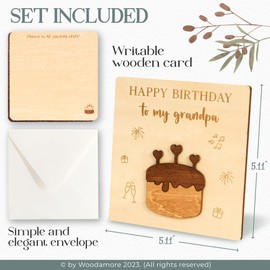 WOODAMORE Funny Grandpa Birthday Card from Grandkids - Grandpa Birthday Gifts from Granddaughter Grandson, Happy Birthday Grandpa Card, Wooden Greeting Grandfather Bday Cards