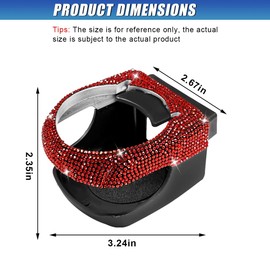 Bling Hanging Car Cup Holder, Rhinestone Multi-Function Cup Holder Organizer with Air Vent Clip, Auto Window Door Drink Holder for Coffee Bottle (Red)