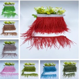 SYSUII 1M 8-10cm Ostrich Feathers Trim Fringe with Satin Ribbon, Ostrich Feathers Trim Sewing for Ostrich Feather Craft Costumes Decoration DIY Cape Scarf Skirt Dress Decoration-Black