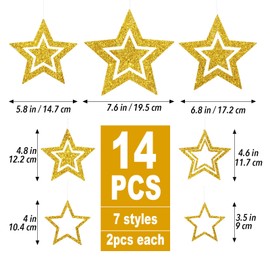 BETESSIN Stars for Hanging Gold Glitter – Pack of 14 Paper Christmas Stars – Christmas Decoration for Hanging – Christmas Pendant for Christmas Tree, Ceiling Hanger, Crafts, Christmas Decoration and