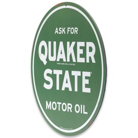 Quaker State Motor Oil Round Metal Sign - Vintage Quaker State Wall Decor for Man Cave, Garage or Shop