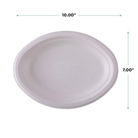 ECO PRODUCTS Vanguard Compostable Disposable Paper Plates, 10" Oval Eco-Friendly Plates, BPI-Certified, No-Added PFAS, White, Pack of 50