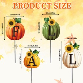 JarThenaAMCS Set of 4 Fall Pumpkin Metal Garden Stakes Seasonal Pumpkin Decorative Lawn Sign Autumn Welcome Yard Sign for Thanksgiving Home Outside Lawn Porch Decor