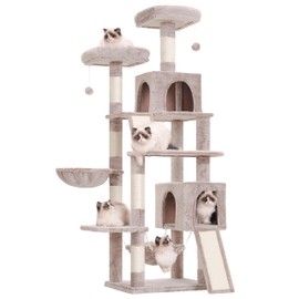 Gitelsnour Cat Tree, 71'' (180cm) Cat Tower for Indoor Cats Large Adult, Multi-Level Cat Tree Tower with 2 Scratching Boards/Posts, 2 Plush Perches, 2 Cat Condos, Hammock, Muchroom GCT032MU