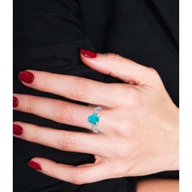 DOLIOX 9x7MM Genuine Turquoise Stone Daisy Rings, Sterling Silver Nature Native American Western Jewelry Gemstone Ring for Women, Size 8