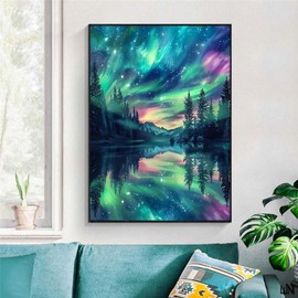 Yiminu.DS Diamond Painting Adults, Diamond Painting Pictures 30 x 40 cm 5D Diamond Painting Craft Set Craft Wall Decoration Landscape Aurora River