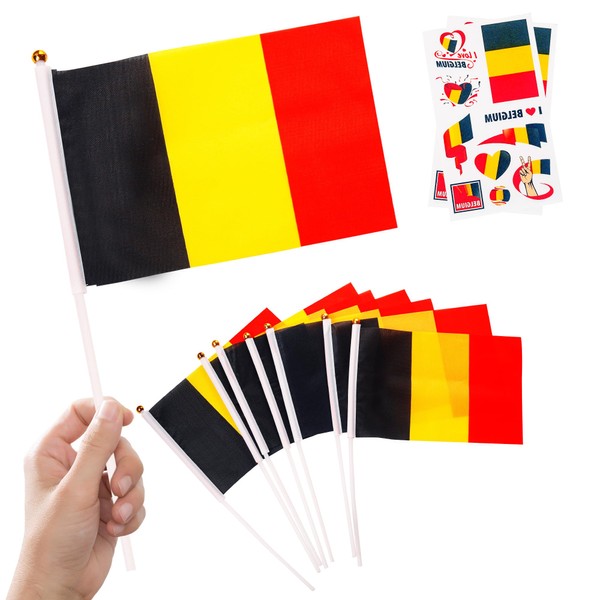 10pcs Small Belgium Flags on Sticks & 2pcs Tattoos, Mini