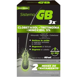 SISTEMA GB - Solución contra la alopecia. Ingredientes activos que combaten la calvicie bloqueando la enzima que tira el cabello. Frasco y atomizador con 60ml