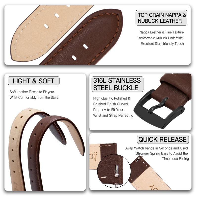 [OTTOODY] Genuine Leather Watch Band, Watch Strap 22mm, 21mm, 20mm,