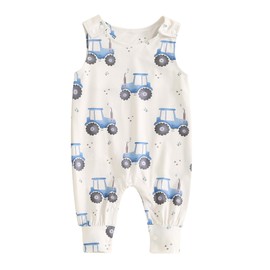 ZZLBUF Newborn Baby Girl Boy Clothes Printed Sleeveless Jumpsuit Romper Playsuit Overalls Infant Summer Outfits Sets (05- Tractor Apricot, 0-3 Months)