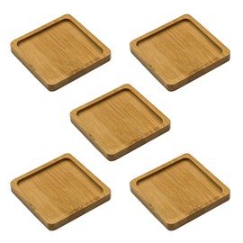 Yohii 5Pcs Bamboo Plates, 3 Inch Square Bamboo Tray Bamboo Plant Saucer for Indoor & Outdoor Plants
