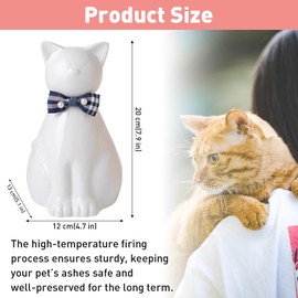 Duuclume Handcrafted Ceramic Cat Urn for Ashes,Cat Statue Funeral Memorial Gift,Pet Urn for Indoor & Outdoor Use (White, One Size)
