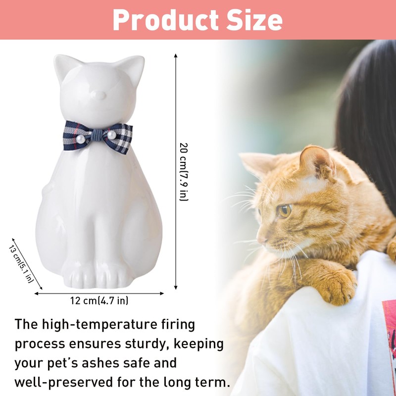 Duuclume Handcrafted Ceramic Cat Urn for Ashes,Cat Statue Funeral Memorial