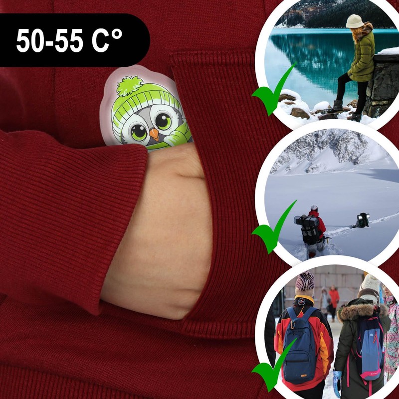 COM-FOUR® 4x reusable pocket warmers, hand warmers with owl motif