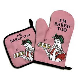 I am Baked Too,Funny Oven Mitts and Pot Holders Sets of 2,Silicone Non-Slip Oven Mitts,Kitchen Gift for Women,Bake Lover Gift,Housewarming Gifts