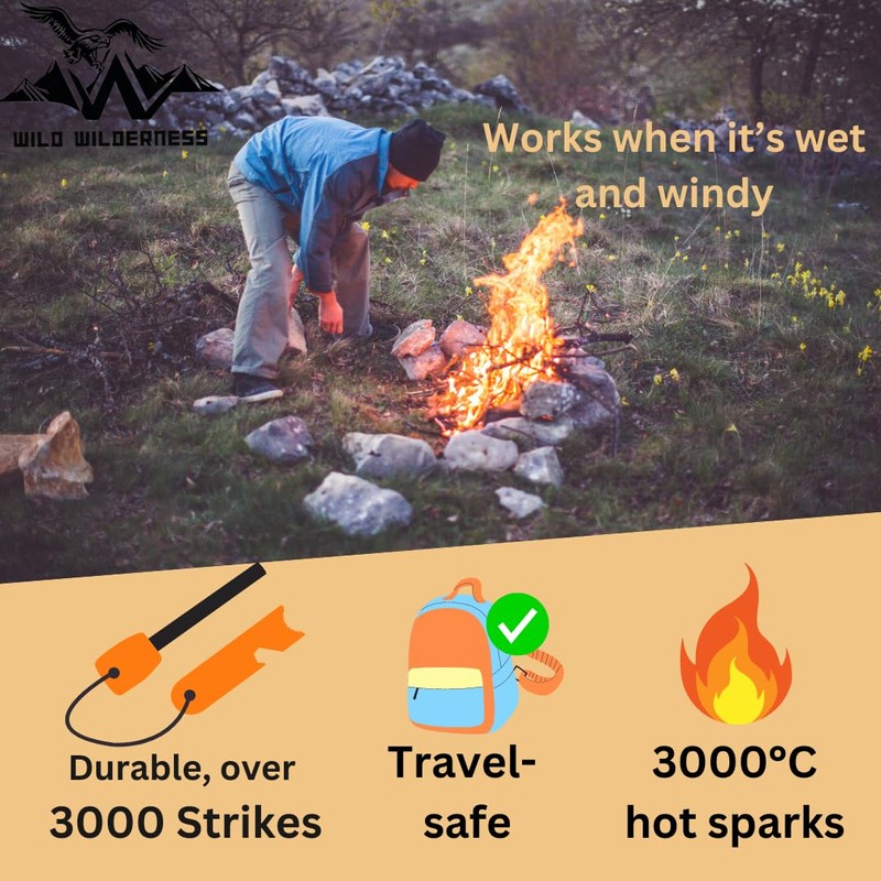 Wild Wilderness Survival Fire Steel, Flint Striker Steel Fire Starter
