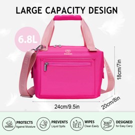 Lunch Bag for Women Adults, Large Insulated Lunch Bag with Zipper and Strap, Durable & Reusable Large Lunch Tote Bags for School, Work, Travel, Picnic Outdoor and Beach (Rose red)