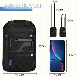 Yordawn Neck Pouch Chest Bag Men Women with RFID Protection Waterproof Travel Purse Travel Security Bag with Adjustable Neck Strap for Cards Passport (Dark Black)