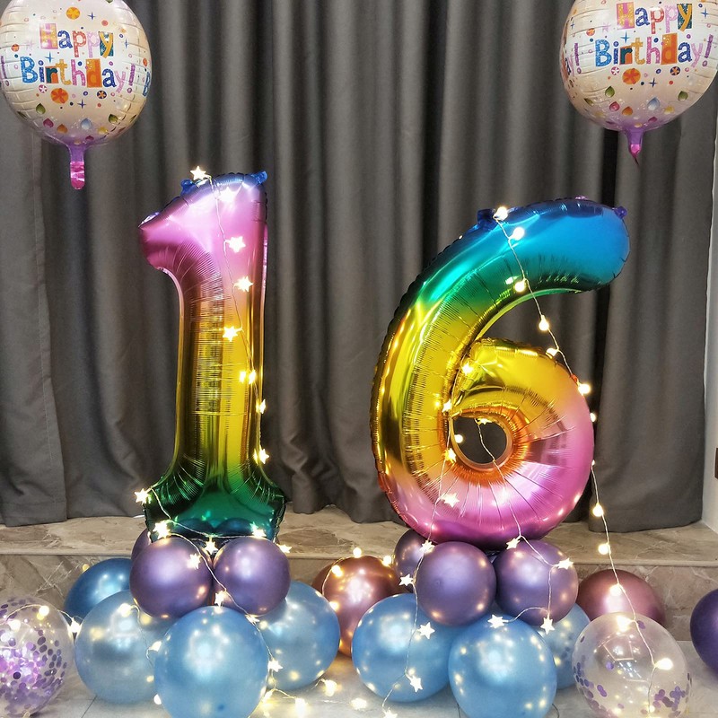 40 Inch Rainbow Digit Helium Foil Birthday Party Balloons (Dark