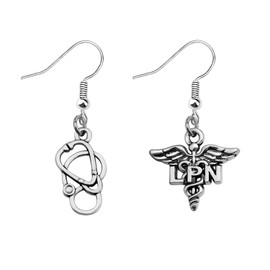 bobauna Nursing Caduceus Stethoscope Asymmetrical Drop Earrings Medical RN LVN LPN Jewelry Gift For Nurse Doctor (LPN earrings)