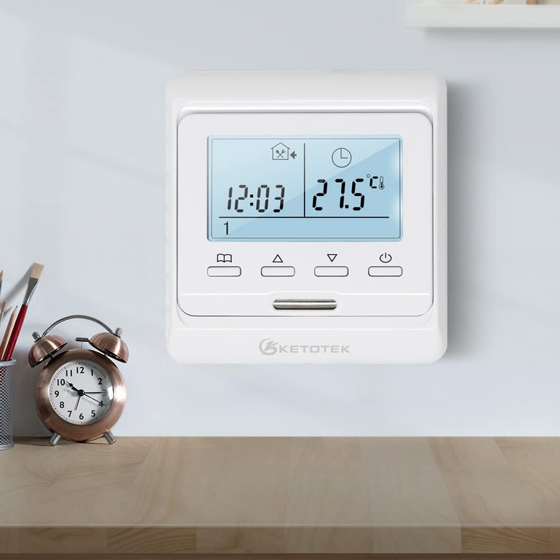 KETOTEK Digital Thermostat Underfloor Heating Electrically Programmable Flush-Mounted with Sensor