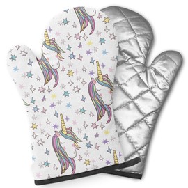 Pairs of Decorative Oven Mitts, Heat Resistant Kitchen Gloves for Cooking, Baking, Grilling (Unicorn Rainbow Girls)