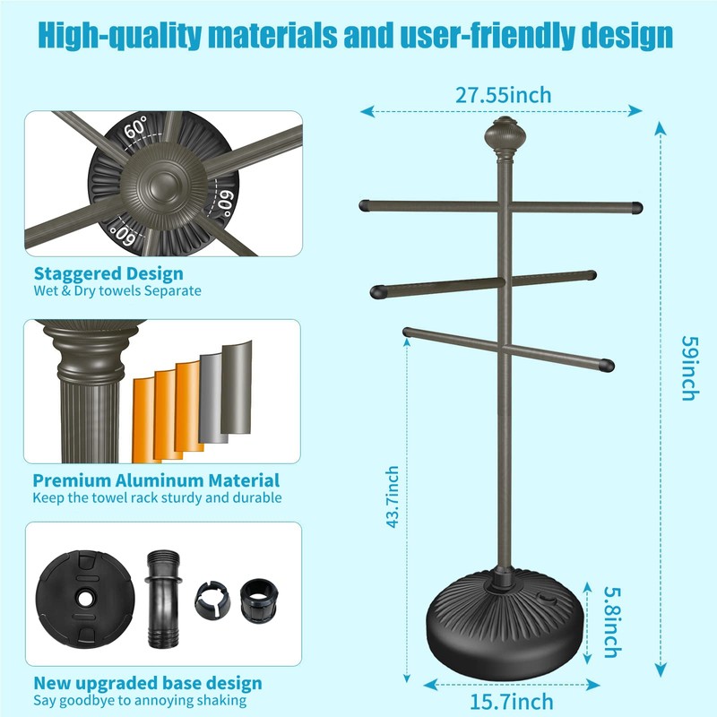 Hestiasko Pool Towel Rack Outdoor, 59" Metal Outdoor Towel Rack