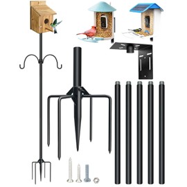 QwayHome 92Inch Smart Bird Feeder Pole, Bird House Pole Mount Kit for Outdoor Smart Bird Feeder & Wooden Birdhouse & Weather Station, 1Inch Dia Poles, with 5-Prong Base, 2Pc Shepherd Hook