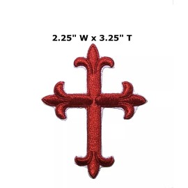 Superheroes Gear Red Religious Fleur De Lis Cross Iron On Embroidered Applique Patch Christ