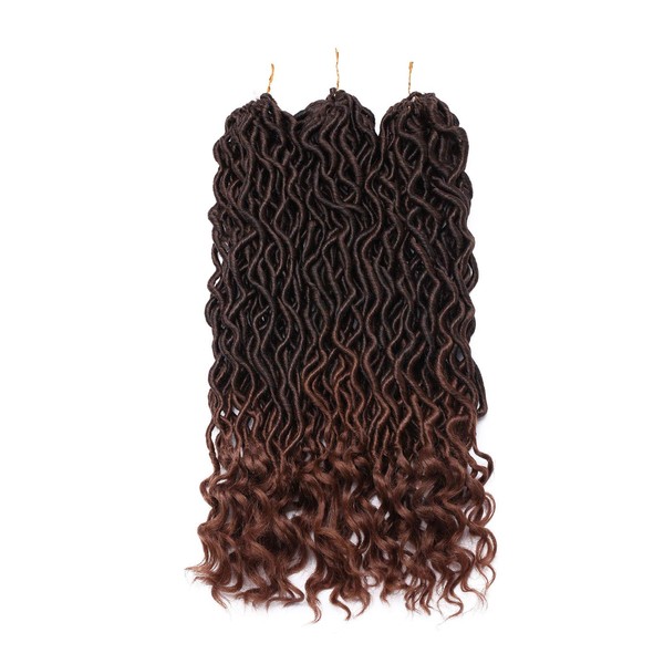 50 cm 3 Bundles Goddess Locs Crochet Hair Wavy Curly Faux Locs Crochet Braids Synthetic Hair Extensions Dreadlocks Locs Braiding Hair Black to Light Auburn