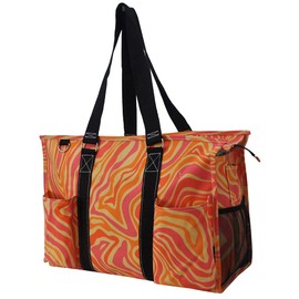 NGIL Zip-Top Tote Bag with Exterior Pockets for Working Women, Teachers, Nurses, and Moms, Design in USA (Retro World-black)