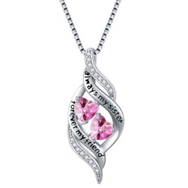 OCJ October Birthstone Necklace with Pink Tourmaline Sterling Silver Infinity Pendant Sister Necklace Engraved Always My Sister Forever My Friend Birthday Christmas Jewellery Gifts for Women